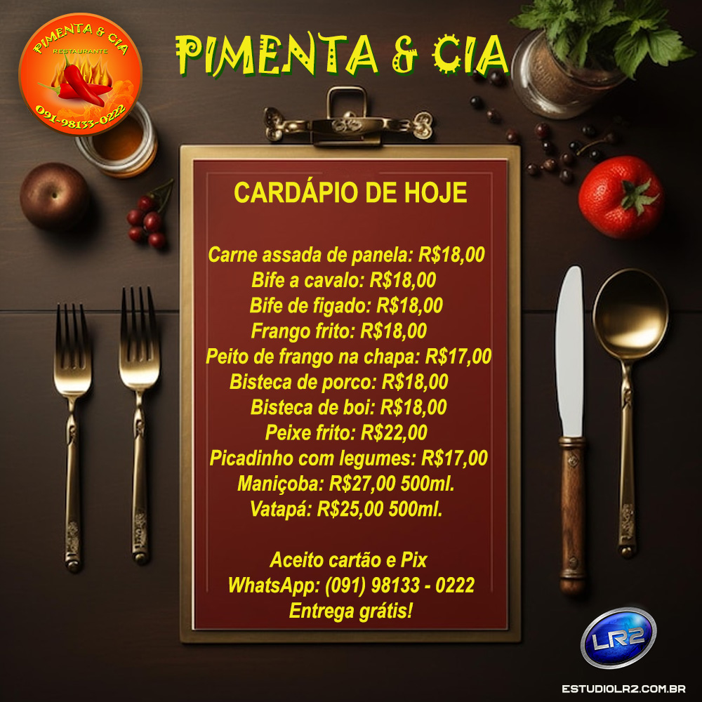 Flyer de cardápio para o restaurante Pimenta Paraense. Feito para divulgação nas redes sociais.